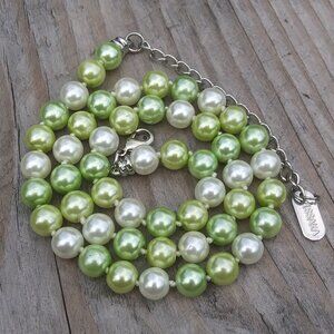 vintage kissaka faux pearl necklace varying shades of green individually knotted